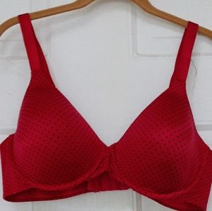 Lilyette red & black polka dot bra with double clasp closures. Size 40C